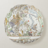 マップカラフルアンティークシー海ヴィンテージ航海の ラウンドクッション (正面)