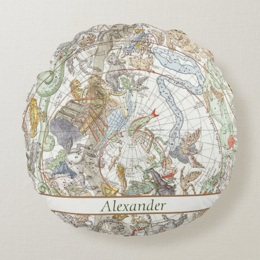 マップカラフルアンティークシー海ヴィンテージ航海の ラウンドクッション (正面)