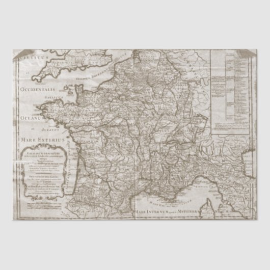 マップフランスヴィンテージデコページティッシュペーパー 薄葉紙 (正面)