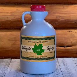 マップルシロップ グリーン バッファローチェック リーフ クラフト紙ラベル 長方形シール