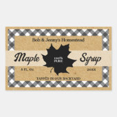 マップルシロップ ブラック バッファローチェック リーフ クラフト紙ラベル 長方形シール (正面)