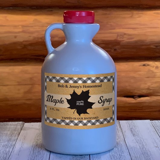 マップルシロップ ブラック バッファローチェック リーフ クラフト紙ラベル 長方形シール