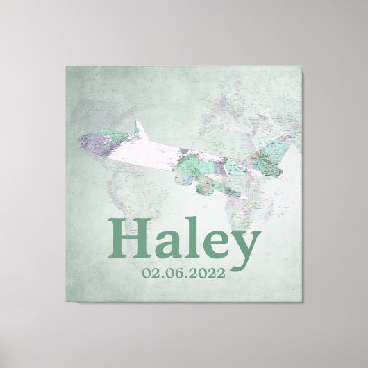 マップヴィンテージピンク飛行機のデコパーソナライズされたア キャンバスプリント (正面)