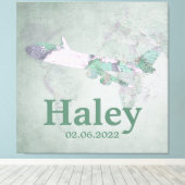 マップヴィンテージピンク飛行機のデコパーソナライズされたア キャンバスプリント (インサイチュ (ウッドフロア))