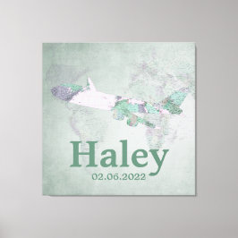 マップヴィンテージピンク飛行機のデコパーソナライズされたア キャンバスプリント