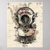 マップ上にヴィンテージダイビングスーツのポスター ポスター (正面)