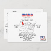 マップ上のアイダホ・アメリカ州と有用な情報 シーズンポストカード (正面/裏面)