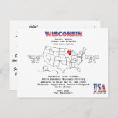 マップ上のウィスコンシンのアメリカの州と有用な情報 シーズンポストカード (正面/裏面)