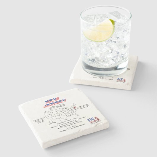 マップ上のニュージャージーのアメリカの州と有用な情報 ストーンコースター (横)