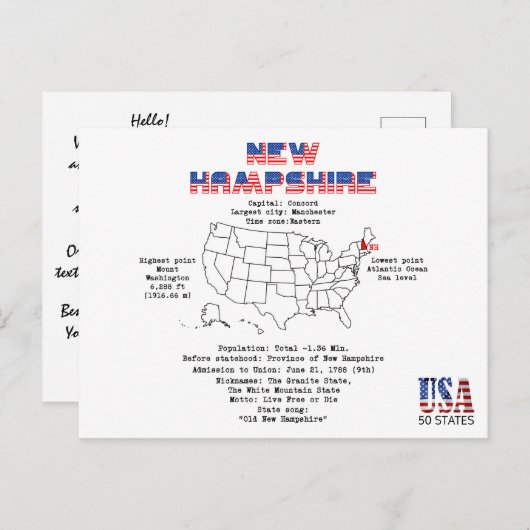 マップ上のニュー統一されたハンプシャー州州 シーズンポストカード (正面/裏面)