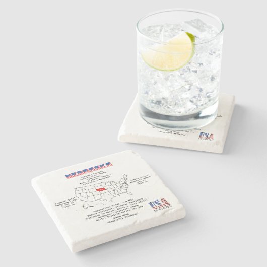 マップ上のネブラスカのアメリカの州と有用な情報 ストーンコースター (横)