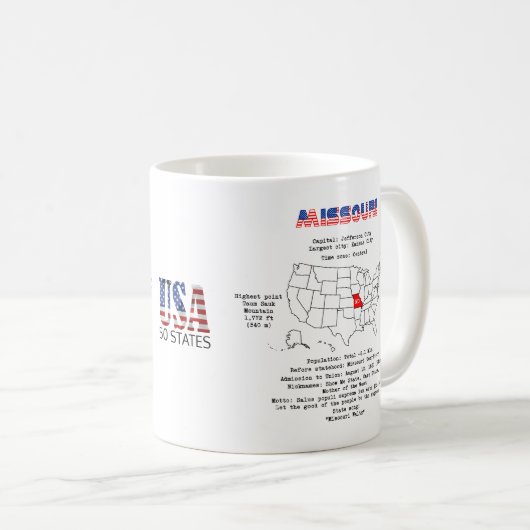 マップ上のミズーリのアメリカの州と有用な情報 コーヒーマグカップ (正面右)