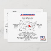 マップ上のミズーリのアメリカの州と有用な情報 シーズンポストカード (正面/裏面)