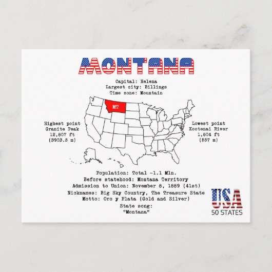 マップ上のモンタナアメリカ州と有用な情報 シーズンポストカード (正面)
