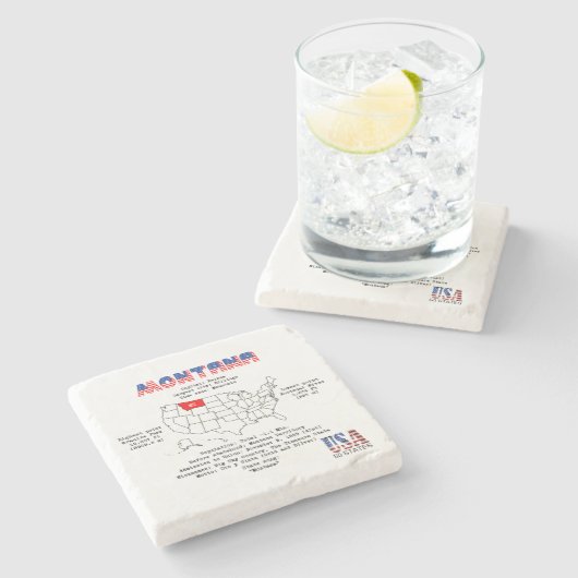 マップ上のモンタナアメリカ州と有用な情報 ストーンコースター (横)