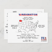 マップ上のワシントン州と有用な情報 シーズンポストカード (正面/裏面)