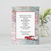 マップ上の古い車 75歳の誕生日 招待状 (スタンド正面)