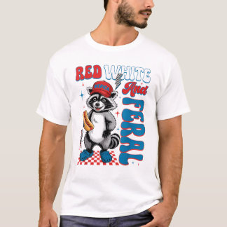 マップ愛国主義ホットドッグ+アライグマ愛好家 7月4日 Tシャツ