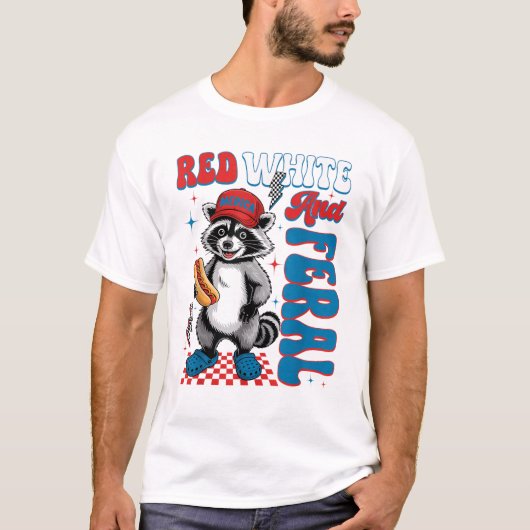 マップ愛国主義ホットドッグ+アライグマ愛好家 7月4日 Tシャツ (正面)