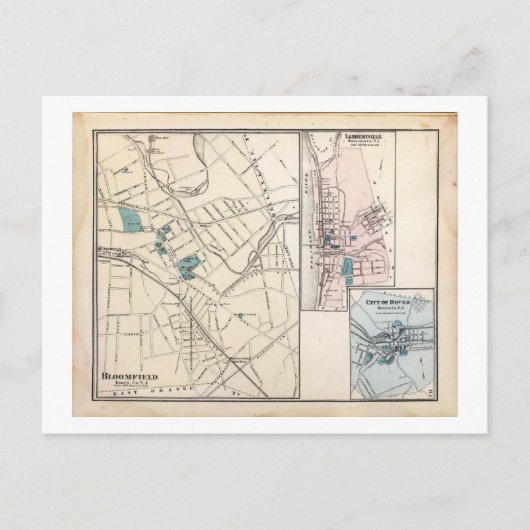 マップ，ブルームフィールド，ニュージャージー州ヴィンテージ ポストカード (正面)