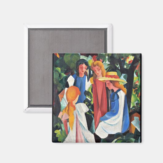 マッ威厳があるクカラフル絵画ズ、4人の女の子 マグネット (正面/裏面)