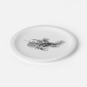 マツの枝の白黒のコーンモノグラム ペーパープレート (アングル)