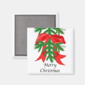 マツの枝の磁石の赤いリボン マグネット (正面/裏面)