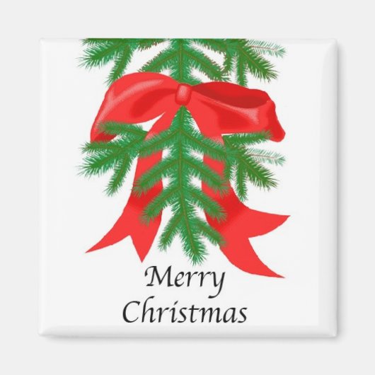 マツの枝の磁石の赤いリボン マグネット (正面)