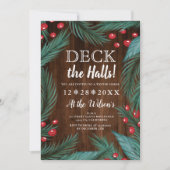 マツクリスマスのヤドリギの木製のデッキホール 招待状 (正面)