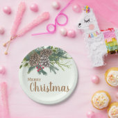 マツ円錐形および緑の草木のクリスマス ペーパープレート (パーティー)