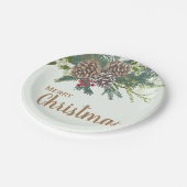 マツ円錐形および緑の草木のクリスマス ペーパープレート (アングル)