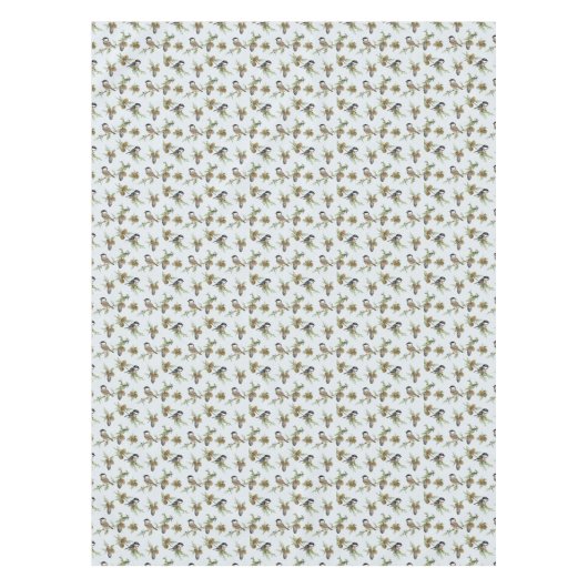 マツ円錐形および鳥のクリスマスパターン テーブルクロス (正面)