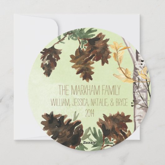 マツ円錐形の自然の円形のクリスマスの休日カード シーズンカード (裏面)