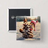 マツ円錐木付きチムンク 缶バッジ (正面&裏面)