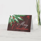 マツ大枝およびクランベリーのクリスマスカード シーズンカード (正面)