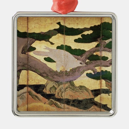 マツ、6のタカは折るスクリーンにパネルをはめます メタルオーナメント (正面)