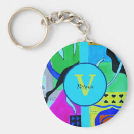 マティスのブルーファッション抽象芸術インスピレーション キーホルダー