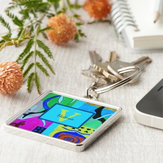 マティスのブルーファッション抽象芸術インスピレーション キーホルダー (側面)