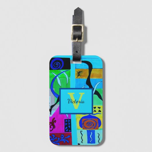 マティスのブルーファッション抽象芸術インスピレーション ラゲッジタグ (正面縦)