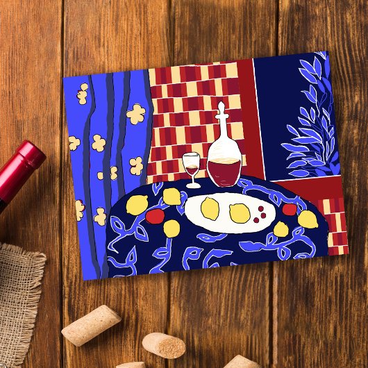 マティスインスパイアブルースチルライフ赤ワインレモン ポストカード