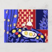 マティスインスパイアブルースチルライフ赤ワインレモン ポストカード (正面)