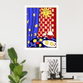 マティスインスパイアブルーレッドスチルライフワインレモン ポスター (ホームオフィス)