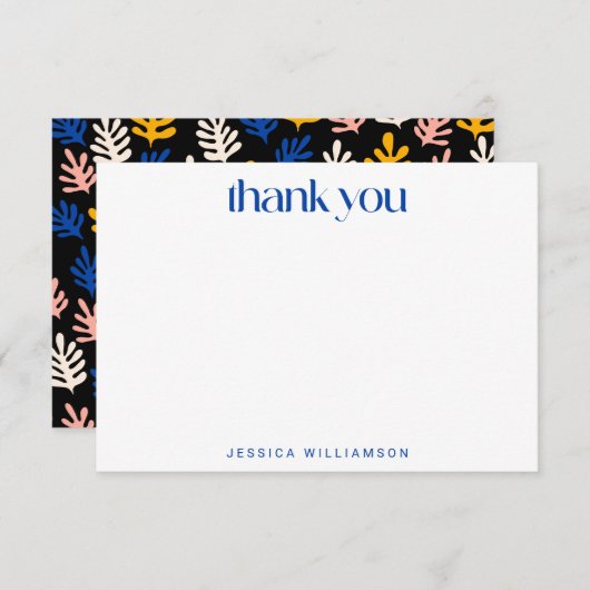 マティスボタニカルブルーブラックカスタムブライダルシャワー サンキューカード (正面/裏面)