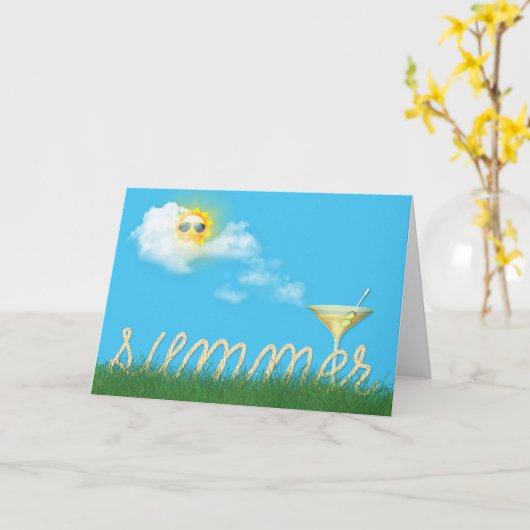 マティーニと草の中の夏のロープ文字 カード (黄色い花)