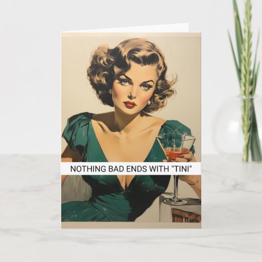 マティーニを飲む面白いレトロな50年代の名言 カード (正面)