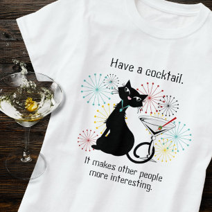 マティーニガラスTシャツの猫 Tシャツ