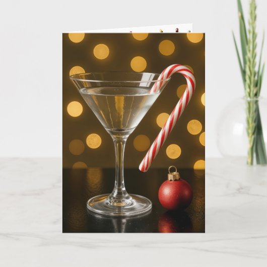 マティーニグラスにクリスマスのキャンディケイン カード (正面)