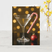 マティーニグラスにクリスマスのキャンディケイン カード (黄色い花)