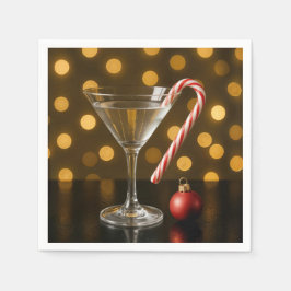 マティーニグラスにクリスマスのキャンディケイン スタンダードカクテルナプキン