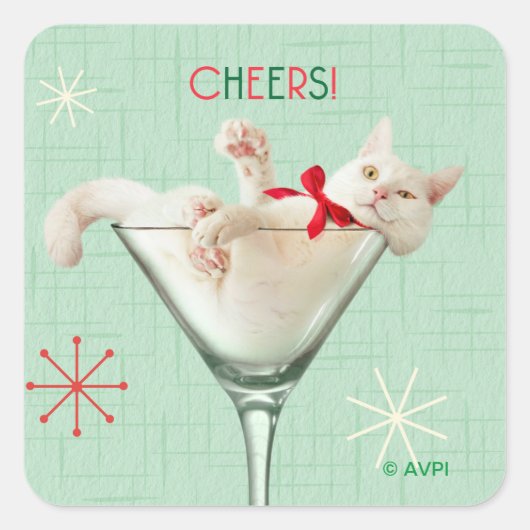 マティーニグラスに入った猫 スクエアシール (正面)